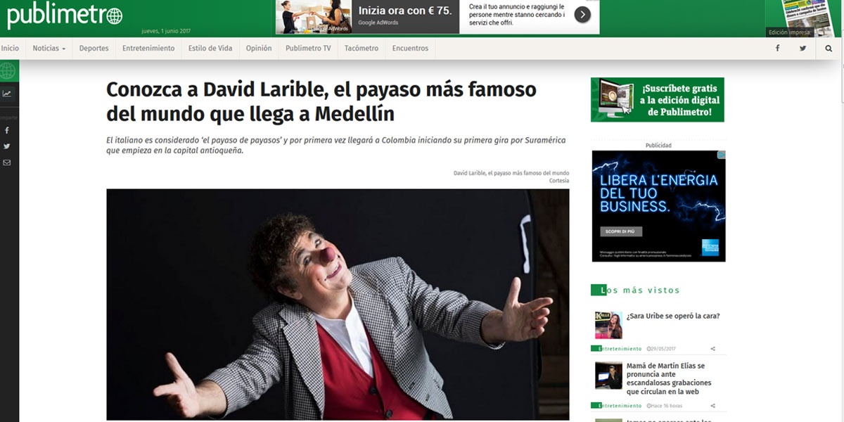 Conozca a David Larible el payaso mas famoso del mundo que llega a Medellin