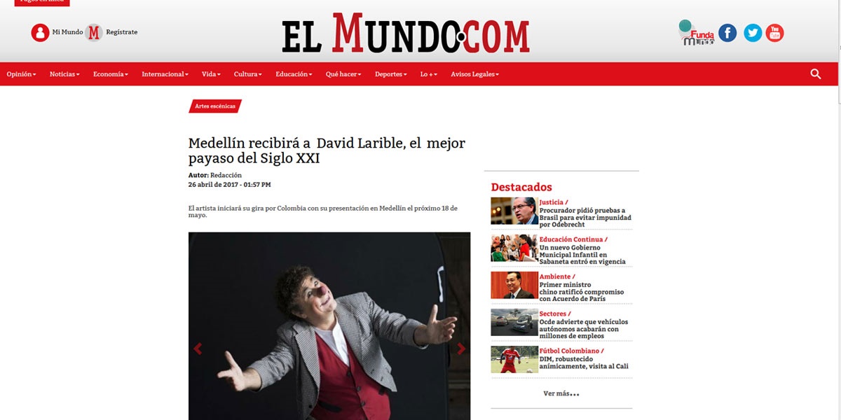 Medellín recibirá a David Larible, el mejor payaso del Siglo XXI